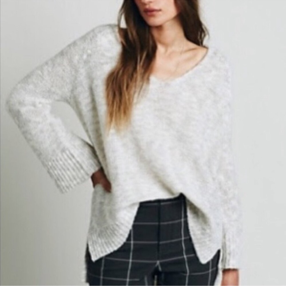 Free People Spacedye Knit Alpaca Mohair Bell Sleeve V-Neck Sweater, medium